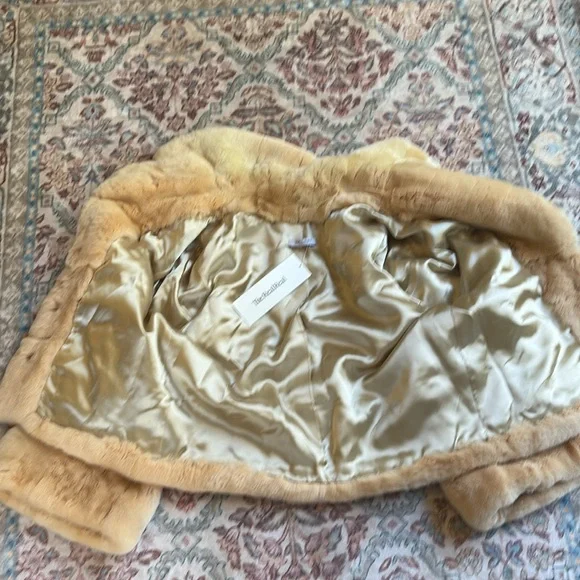 Genuine Rex Rabbit Fur Designer Trilogy cropped jacket coat S M ivory tan cream - Picture 10 of 11